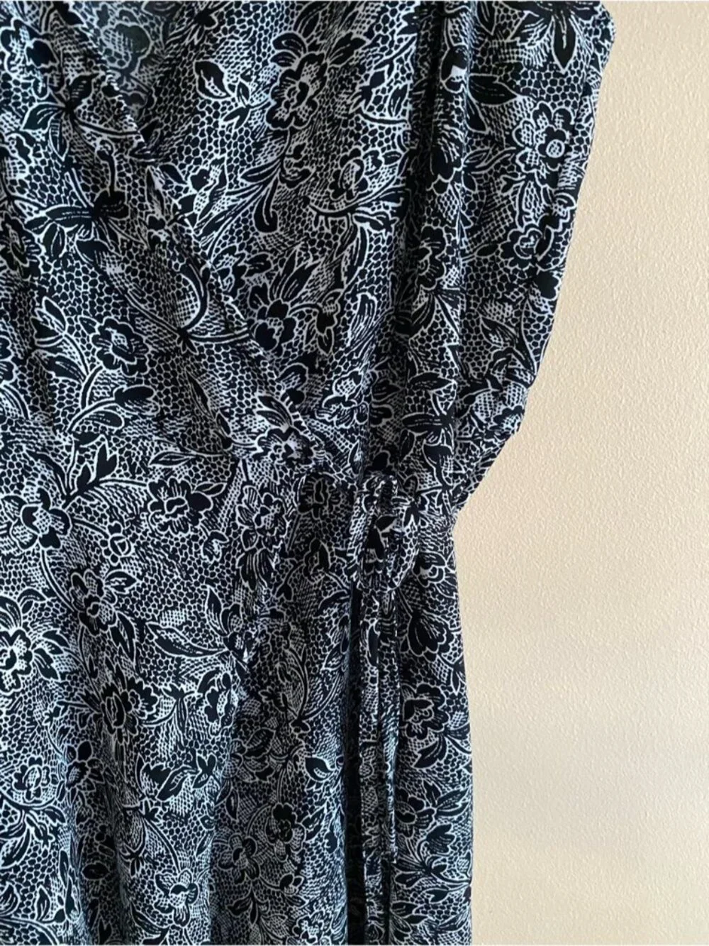 Abercrombie & Fitch Floral Wrap Midi Dress Woman Large Black White Sleeveless